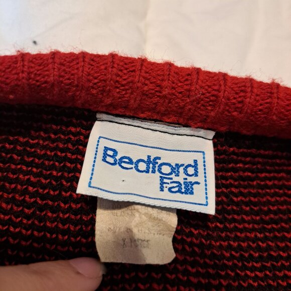 Vintage 80's Christmas Cardigan Sweater Size XL Bedford Fair Red/Black - Picture 7 of 10